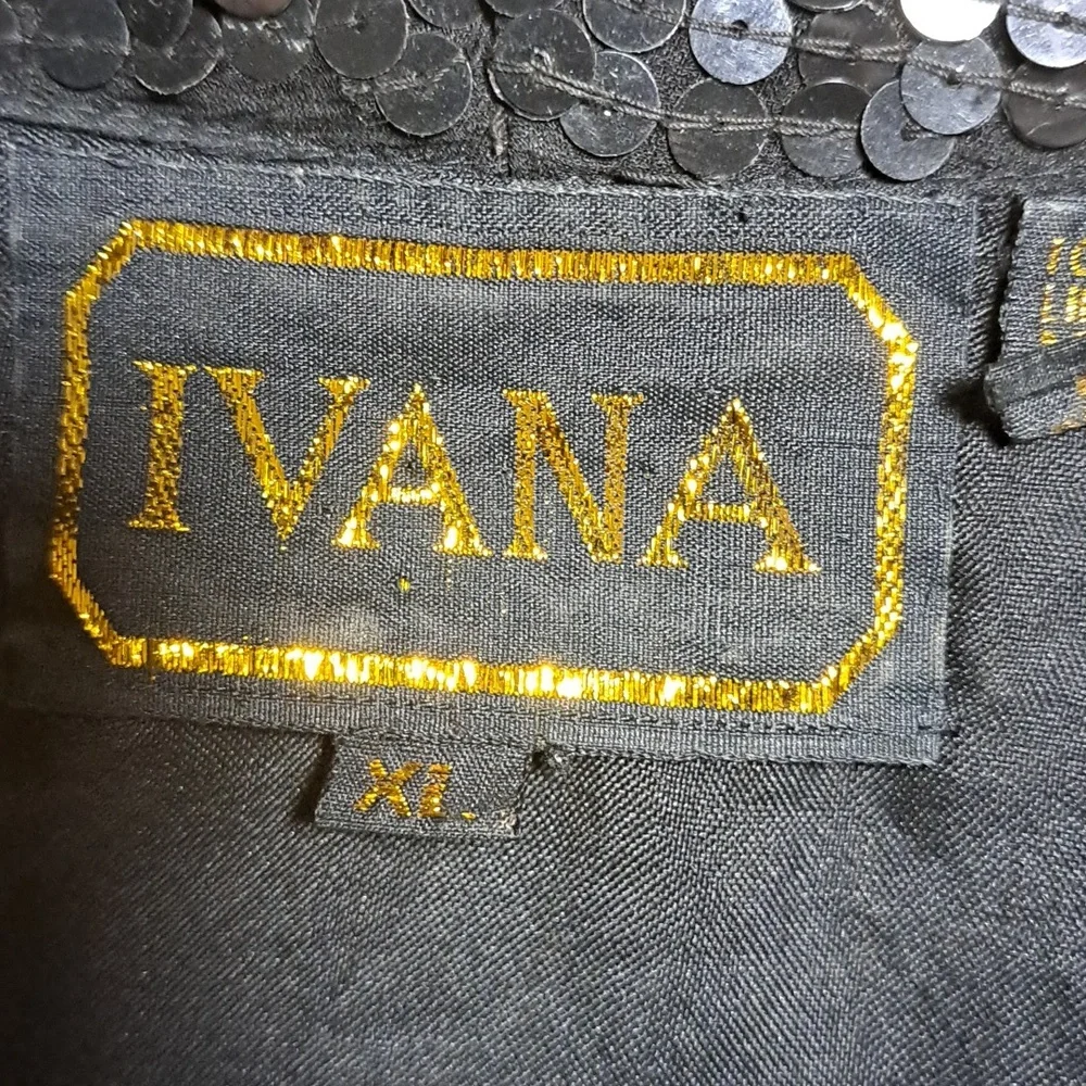 Ivana Trump Vintage Black Sequin Jacket Blazer Size XL Gold Trim Evening Bling - Picture 7 of 14